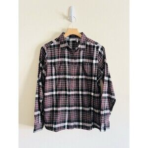 WOOLRICH Women's FLANNEL Shirt L‎ PLAID Long Sleeve SUPER SOFT VINTAGE COTTON